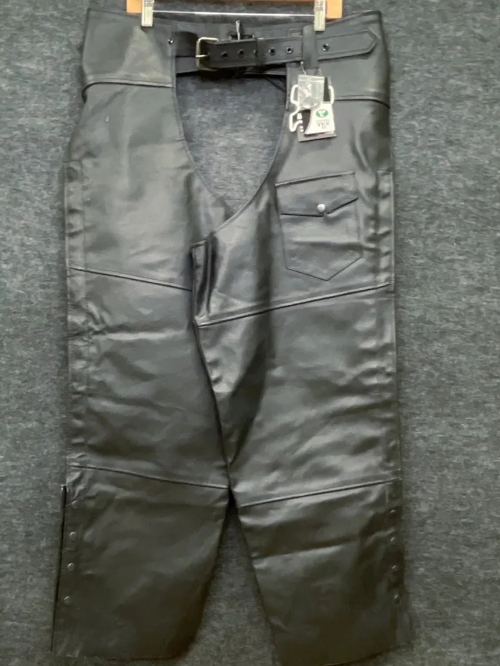 NWT! #HWK Size 44 Black Mens Leather Chaps Pants with Belt